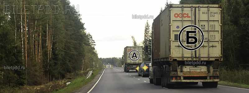 Можно ли водителю грузового автомобиля Б начать обгон?